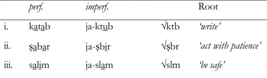 Table 3.1 Ablaut in CA: verbal Measure I (3 SING.MASC ) 