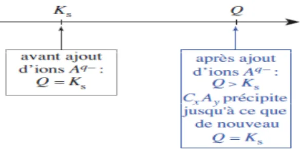 Figure 3 : Immédiatement après l’ajout d’ion A q– , Q &gt; K s , et C x A y  précipite 