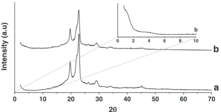 Fig. 5. X-ray diffractograms of a) PBAT and PBAT–Zn2Al/LS.