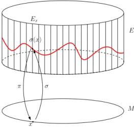 Figure 1.4: Une section (en rouge) d’un fibr´e en droites de base M.