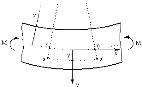 Fig. I.5:  Allongement d'une ligne  en concavité dans un solide fléchi. ns=n's'=y.