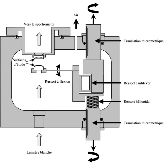 Figure II-2 : Représentation schématique de l’appareil de mesure de forces entre surfaces (SFA)