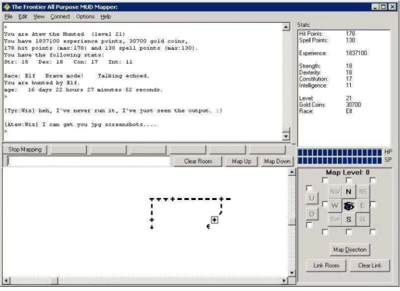 Fig. 1.1  Un client moderne de Multi-User Dungeon (Frontier MUD Mapper par Veramacor)