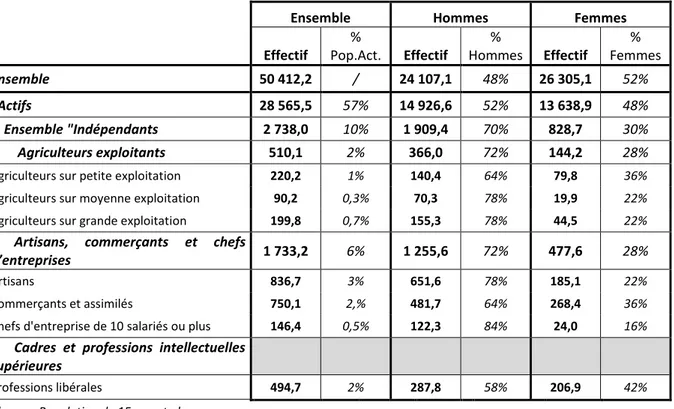 Tableau 1. Zoom sur les "indépendants" dans l'Enquête Emploi en Continu de 2012 