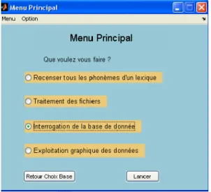 Figure 8 : Interface de Matlab pour choisir le type  de requête à effectuer sur la base ULSID