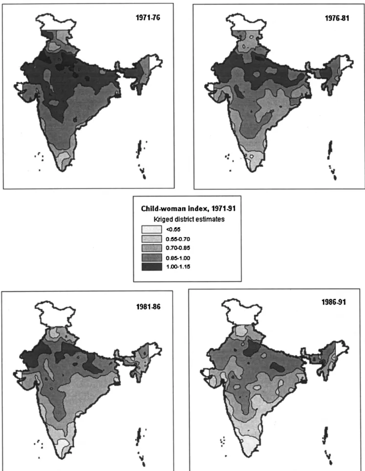 Figure 7 : Evolution de la fécondité en Inde de 1951 à 1991  Source : Cartes tirées de [GUILMOTO C.Z., 2005] 