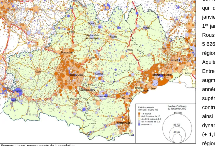 Fig. n°1 Population municipale au 1 er  janvier 2012 et évolution annuelle entre 2007 et 2012 