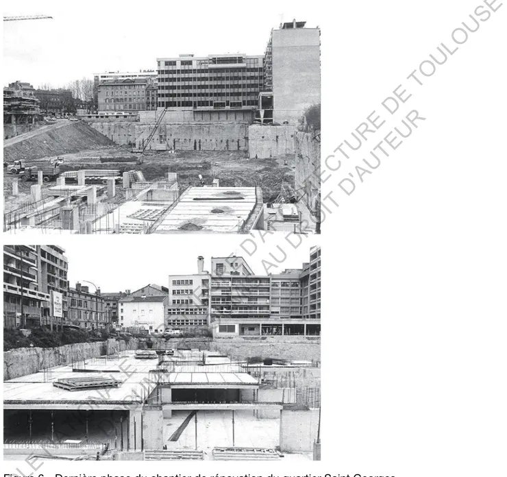 Figure 6 - Dernière phase du chantier de rénovation du quartier Saint Georges Archives Municipales de Toulouse, images 2Fi2147 et 2Fi2148, 1974