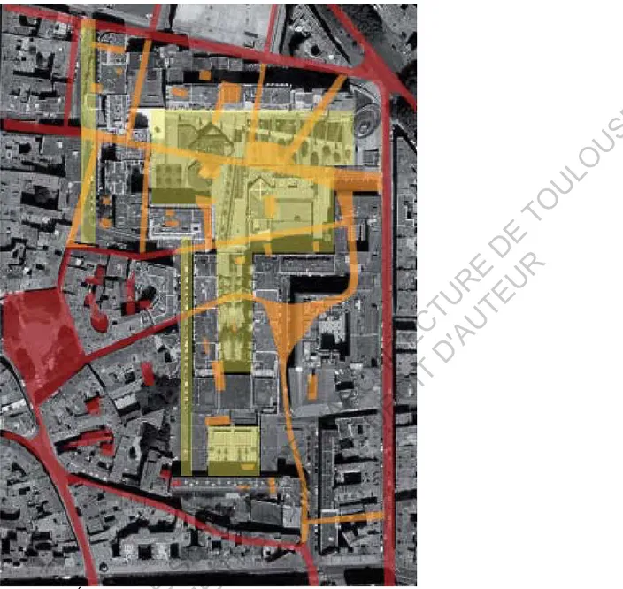 Figure 14 - Évolution des espaces publics du quartier M.Avellana sur base de photographie aérienne Géoportail