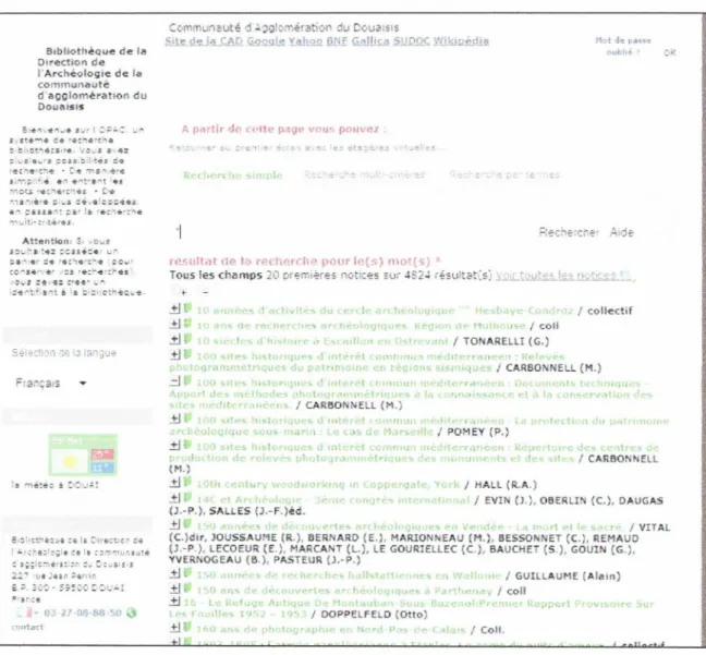 Figure 8- Résultat de recherche sur l'OPAC