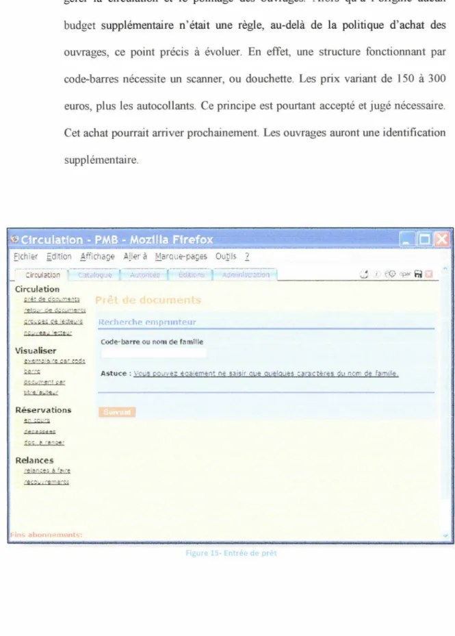 Figure 15- Entrée de prêt