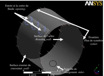 Fig. 3.4   Représentation des conditions aux limites et initiales du palier étudié  