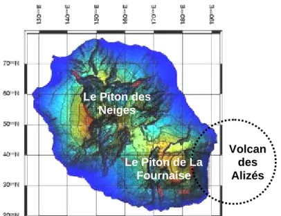 Figure 1.2 : Carte de La Réunion présentant les différents édifices volcaniques de l’île