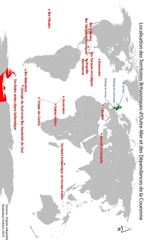 Figure 3: Carte de localisation des territoires d'outre-mer britannique et des dépendances de la couronne 