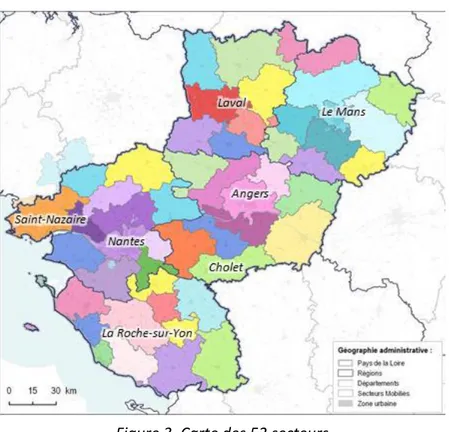 Figure 3. Carte des 52 secteurs  Auteur : Mensia, 2019 