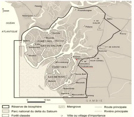 Figure 6 : La réserve de Biosphère de Saloum, crédit : Fall &amp; Riegel  https://www.cairn.info/revue-natures-sciences-societes-2017-3-page-255.htm 