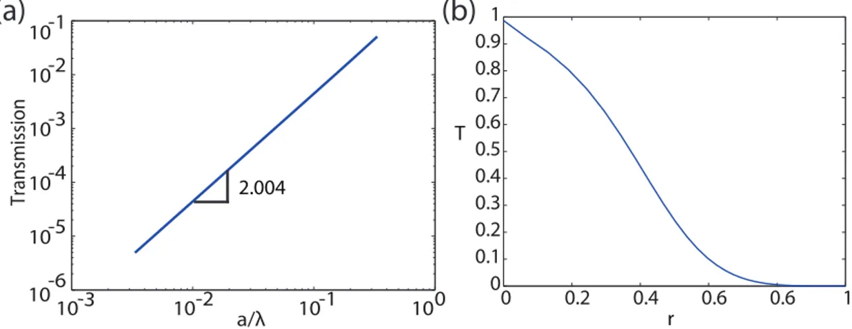 Figure 2.5: Transmission normale obtenue par simulation (COMSOL) d'une onde po- po-larisée transverse sur un réseau de diraction sub-longueur d'onde