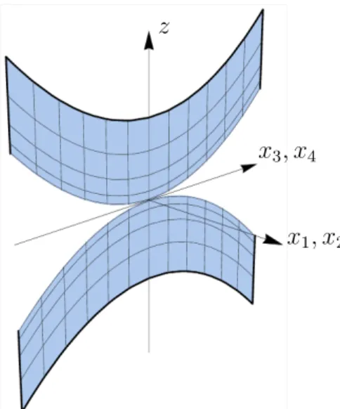 Figure 1.6 – Représentation schématique du lieu conjugué d’un groupe de Heisenberg 5D (avec des  va-leurs propres distinctes)