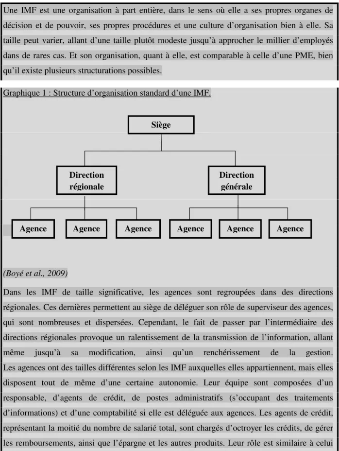 Graphique 1 : Structure d’organisation standard d’une IMF. 