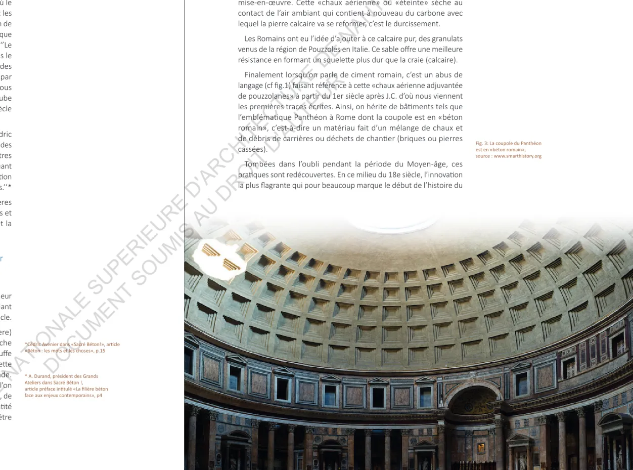 Fig. 3: La coupole du Panthéon  est en «béton romain», source : www.smarthistory.org ECOLE  NATIONALE  SUPERIEURE  D'ARCHITECTURE  DE  NANTES DOCUMENT SOUMIS AU DROIT D'AUTEUR