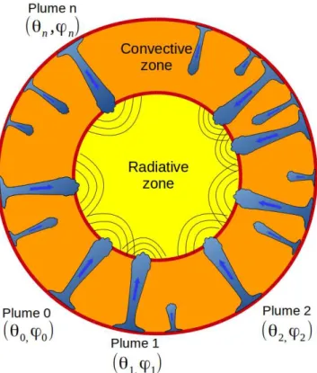 Fig. 1. Schematic view of the star. The convective plumes occur in the