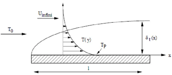 Figure - 2.11 : Développement d’une couche limite thermique sur une plaque plane.  2.3.3  Convection  naturelle 