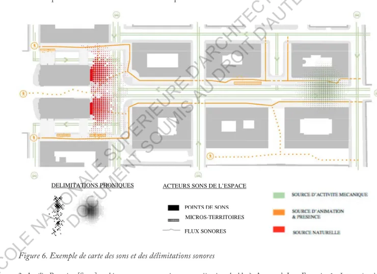 Figure 6. Exemple de carte des sons et des délimitations sonores