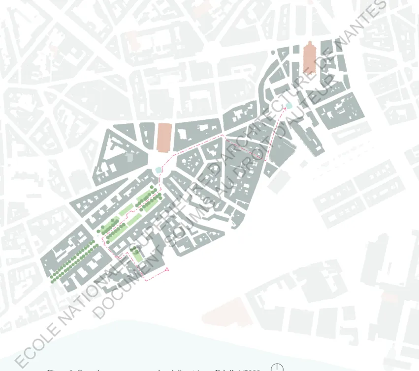 Figure 9. Carte des espaces parcourus lors de l’expérience. Echelle 1/5000