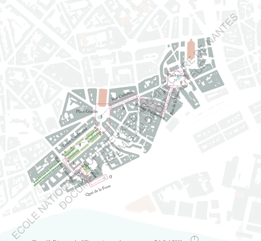 Figure 12. Découpage des différentes séquences du parcours sonore, Echelle 1/5000