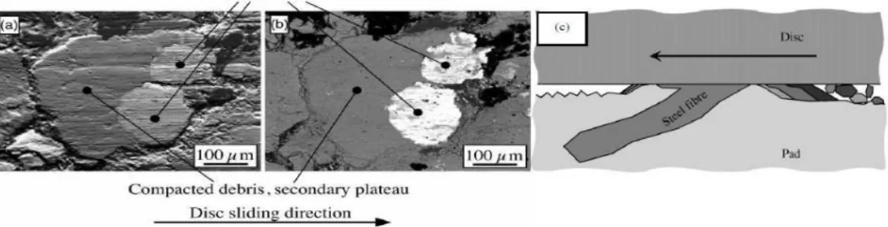 Figure 2.19: Observation MEB des plateaux primaires et secondaires à la surface d’une garniture de frein :
