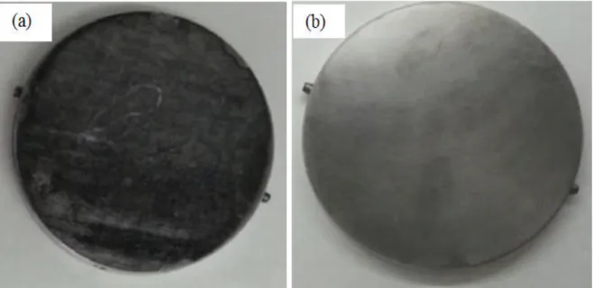 Figure 3.7: Etats de surface des specimens en Al-MMC avant (a) et après (b) polissage.