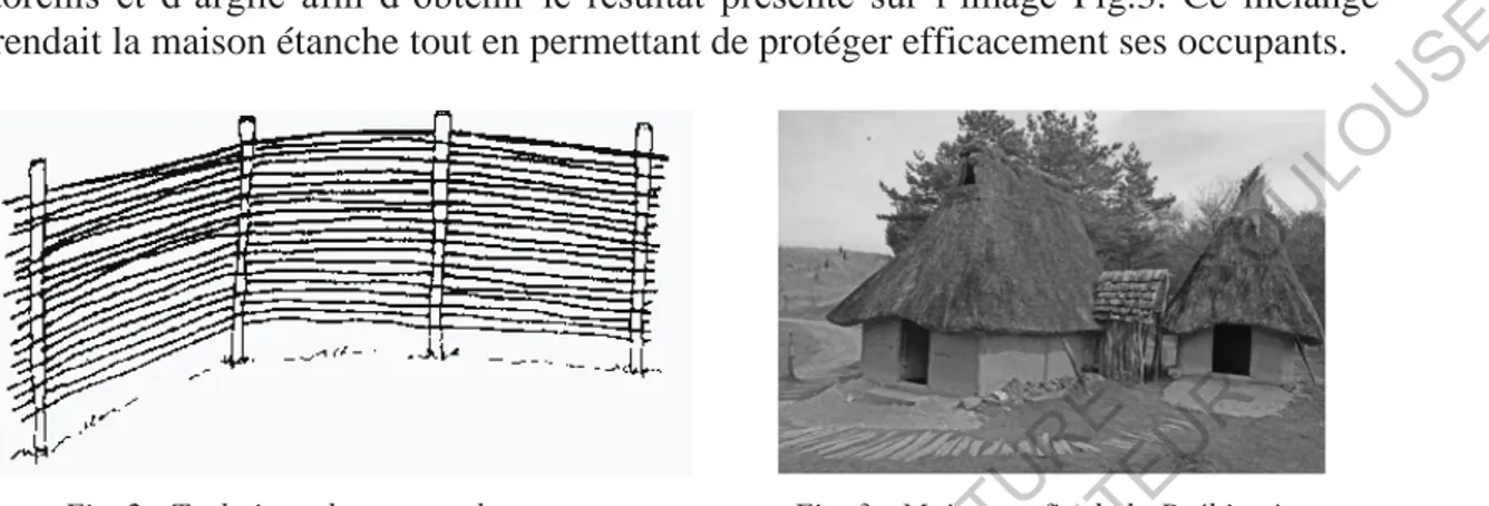 Fig. 2 : Technique de mur en clayonnage.  Fig. 3 : Maisons - fin de la Préhistoire. 