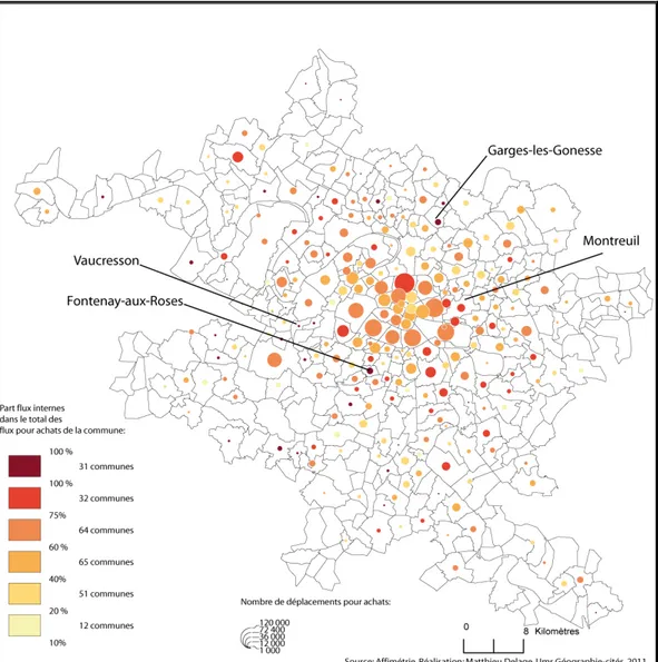 Figure 19 : Les flux intra-communaux pour achats des communes de l’unité urbaine de Paris 