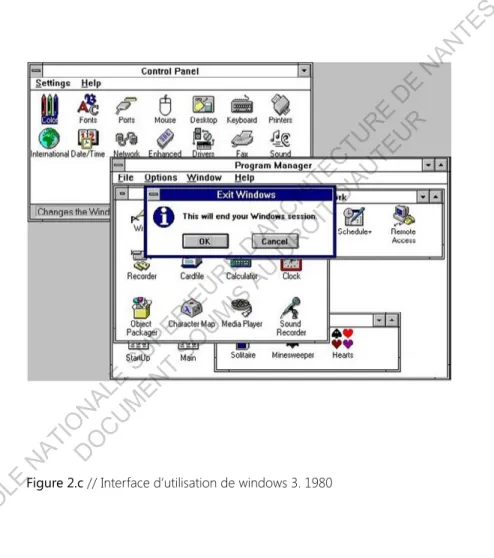 Figure 2.c // Interface d’utilisation de windows 3. 1980 NATIONALE SUPERIEURE  D'ARCHITECTURE  DE  NANTES DOCUMENT SOUMIS AU DROIT D'AUTEUR