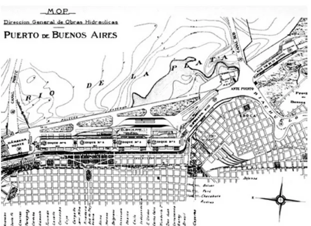 Figure 4. Plan du projet d’aménagement du port de Puerto Madero - Proposition d’Huergo 