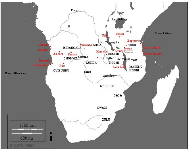 Illustration  1:   Le   plateau   Tanganyika,   carrefour   de   réseaux   de   commerce   et   espace d'accueil des Ngoni et Maseko Ngoni