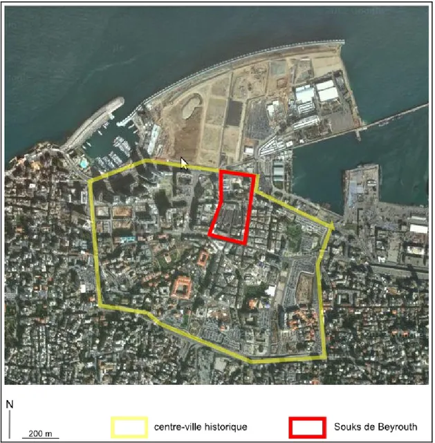 Figure 1 : Carte de localisation de l'espace commercial « Souks de Beyrouth »