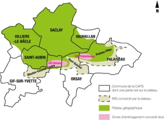 Figure 3 - Communes concernées par le Plateau de Saclay et ses projets.