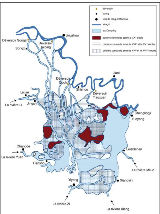 Illustration 2 : L’évolution du lac Dongting du XIV e  au XX e  siècles 