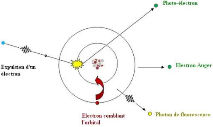 Figure II-1 : Représentation schématique de l’effet photoélectrique  La section efficace   de l’effet photoélectrique par atome dépend fortement de l’énergie 