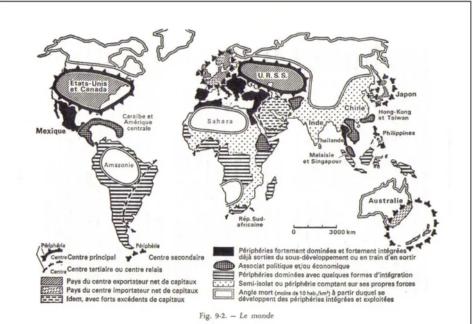 Figure 2 : Application du modèle centre/périphérie au monde (R EYNAUD , 1981, p. 216) 