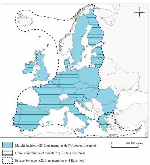 Figure 1 : Carte de l’espace à géométrie variable de l’Union européenne 