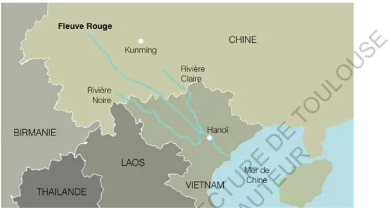 Fig. 25 : Le Fleuve Rouge, de la Chine au Vietnam. Source : Carte de l’auteur