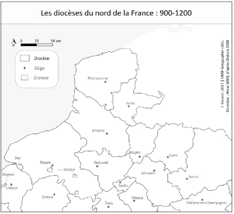 Figure 3-5 | Les limites des diocèses du nord de la France selon Areal (2010) 