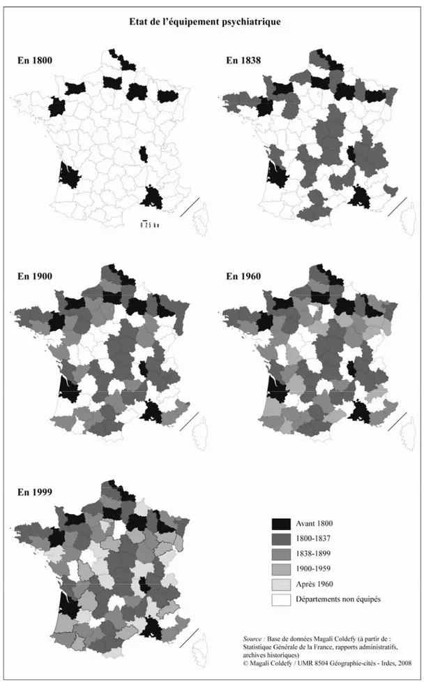 Figure 10  Diffusion des établissements psychiatriques   au sein des départements français 