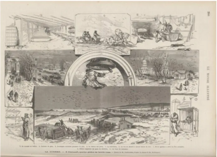 Illustration no.5, The War in the East-Sketches in Asia Minor, The Graphic, May 26, 1877-p.43  Illustration no.4 , Le Monde Illustré, 28/4/1877, A Kischeneff, quartier général de l’armée Russ, p.260 