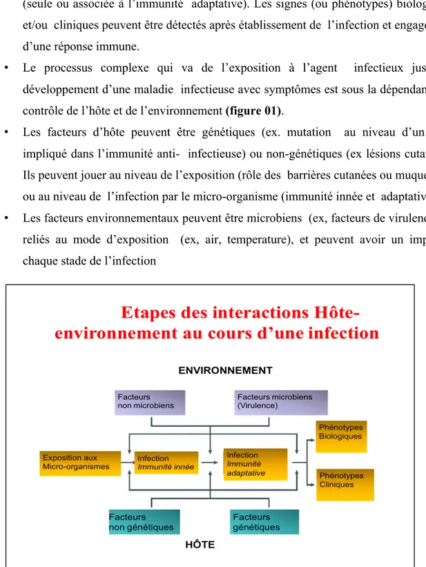 Figure	01	:	Etapes	des	interactions	Hôte-		environnement	au	cours	d’une	infection	