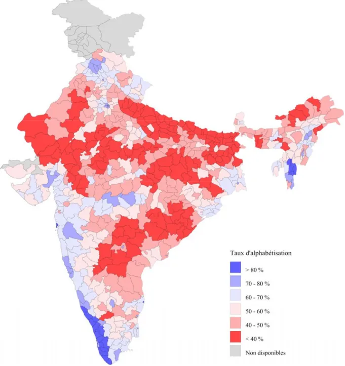 figure 7 : l'alphabétisation en Inde par district (1991) 