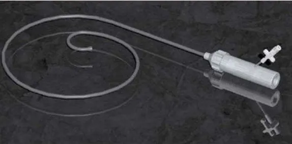 Figure  2 :  Le  cathéter  Retroflex .  Son  extrémité  distale,  orientable,  facilite  le  franchissement de l’arche aortique et le centrage du guide (24)