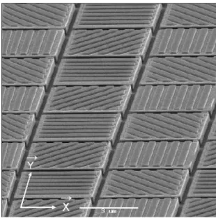 Fig. 2.16 – Image par microscopie électronique à balayage (MEB) d’un système de quatres pixels d’une caméra polarimétrique
